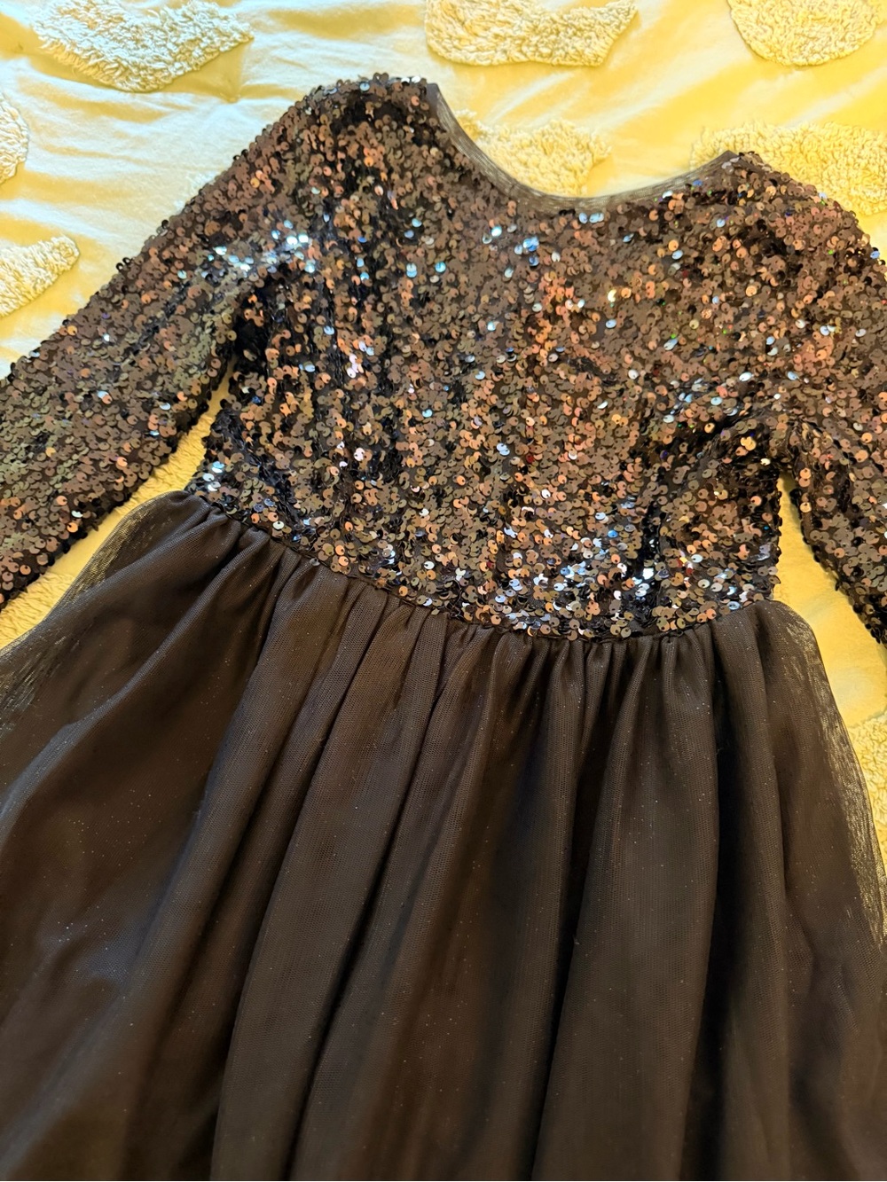 Girls Black Sequin Tulle Party Dress